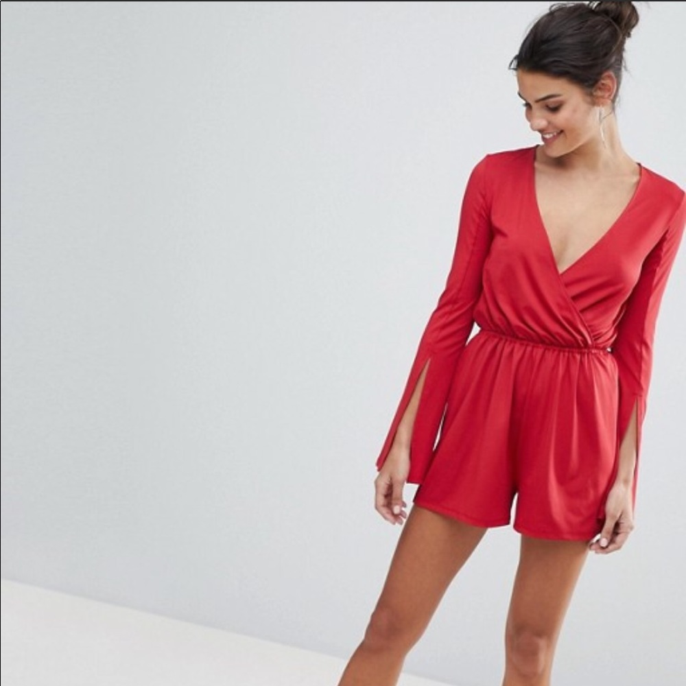NWT ASOS Red Split Sleeve Romper